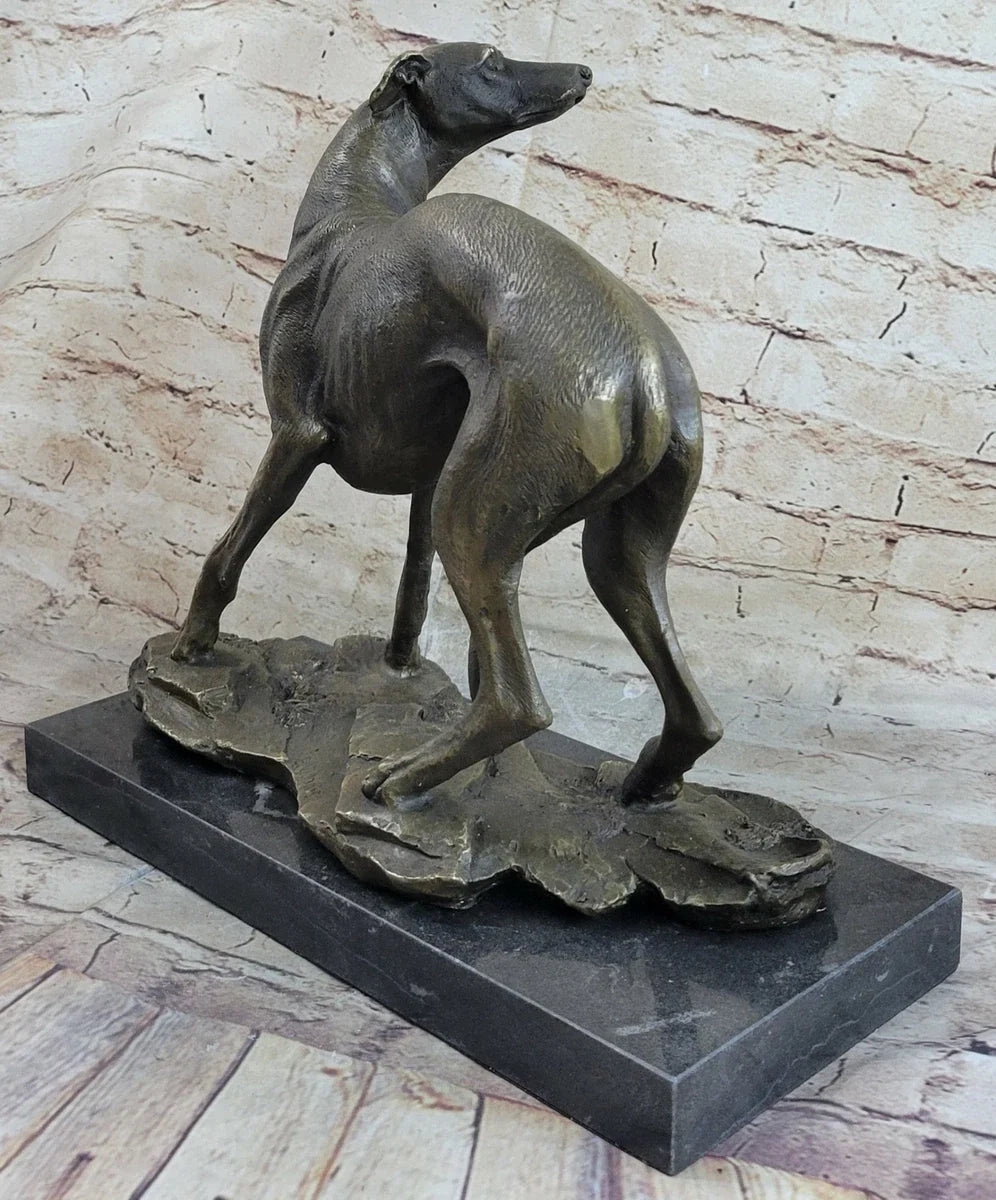 Elegant Bronze Sighthound dog Sculpture with Marble Base