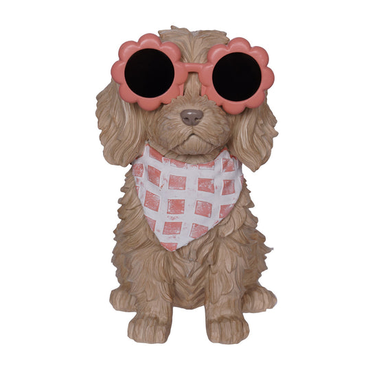 Resin Doodle Dog with Flower Glasses – 24cm Paintable Decorative Figurine