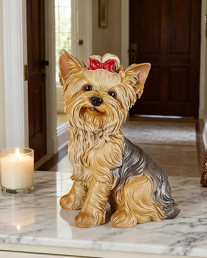 Multicolor Resin Yorkshire Terrier Statue – 12.8" Hand-Painted