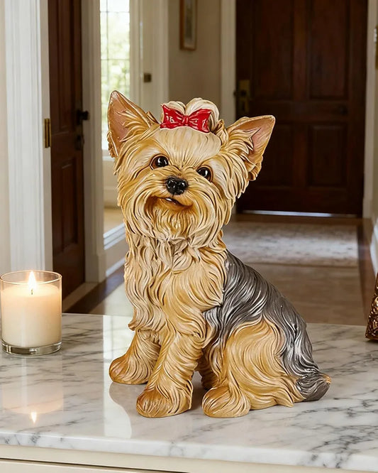 Multicolor Resin Yorkshire Terrier Statue – 12.8" Hand-Painted