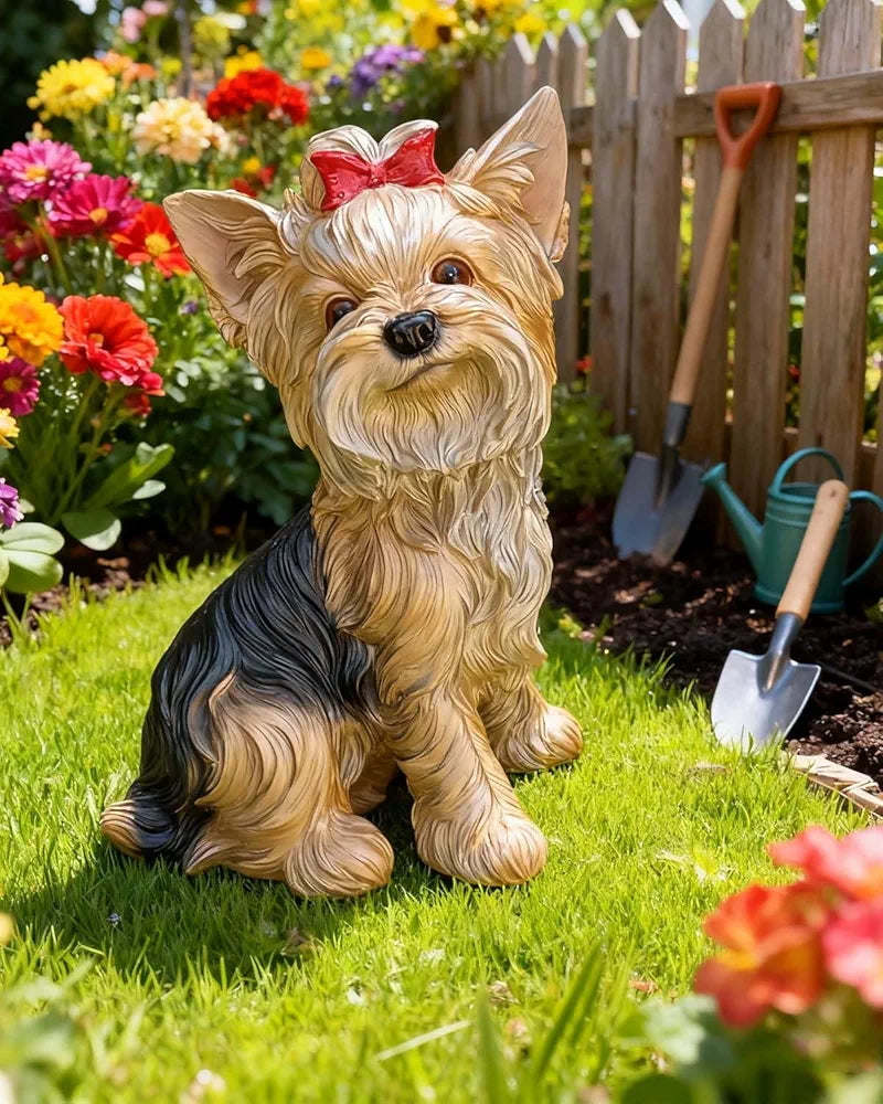 Multicolor Resin Yorkshire Terrier Statue – 12.8" Hand-Painted