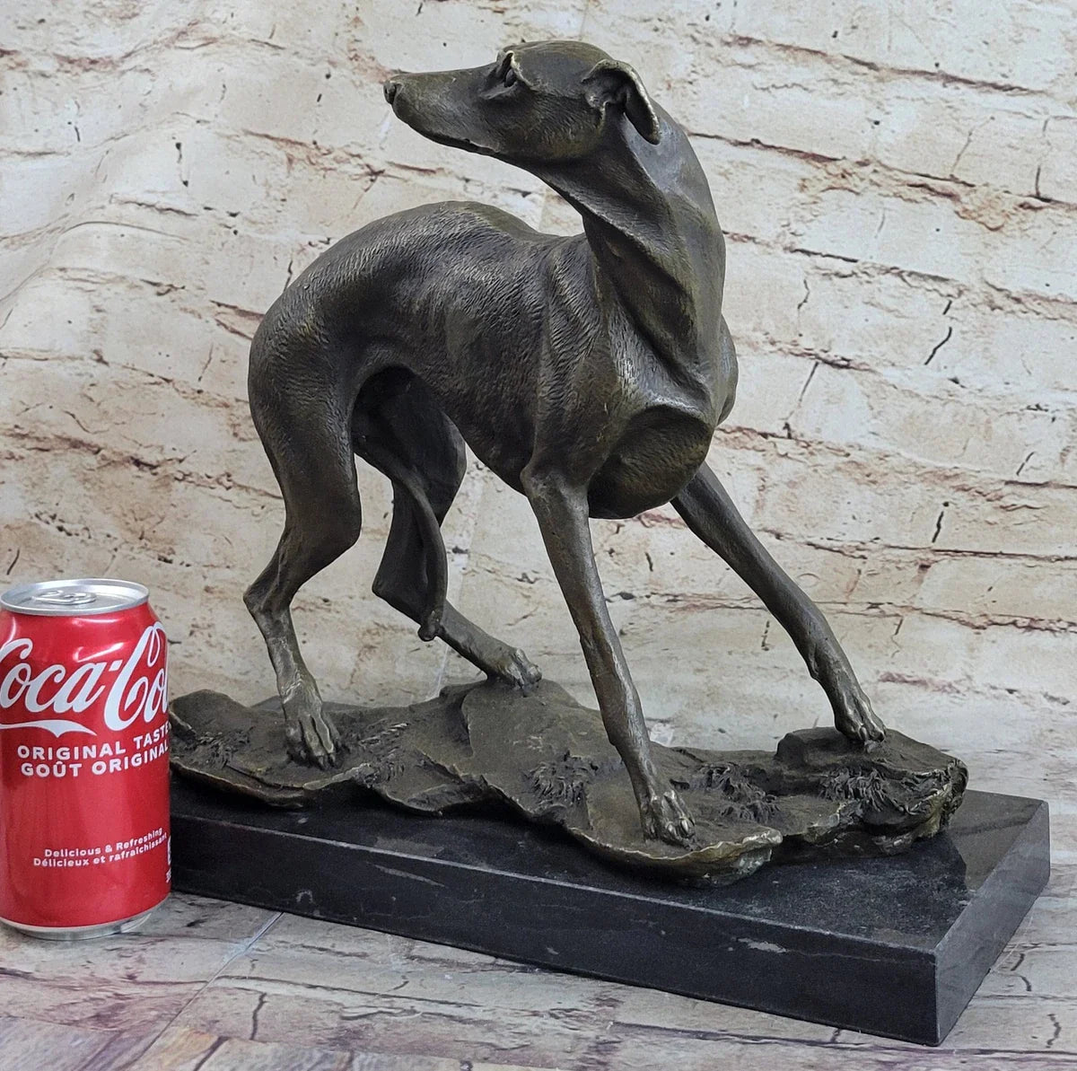 Elegant Bronze Sighthound dog Sculpture with Marble Base