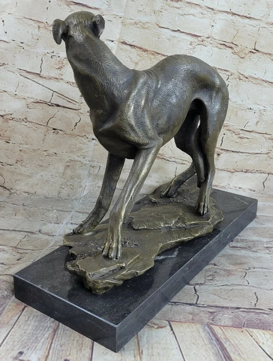 Elegant Bronze Sighthound dog Sculpture with Marble Base