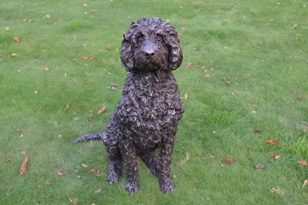 Life-Size Seated Labradoodle Bronze Sculpture